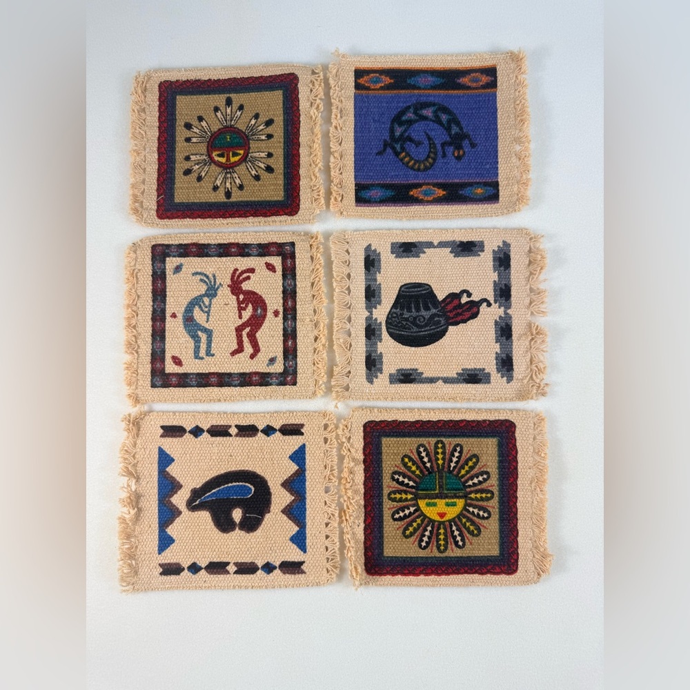 Native-Inspired Woven Coaster Set of 6— Multi Color